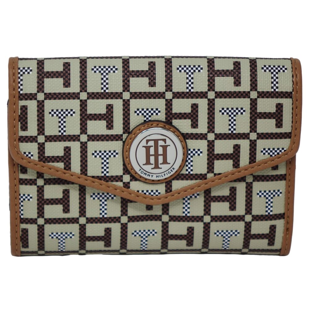4351 White Coated Canvas Logo Print Small Wallet Clutch Bag -Khaki
